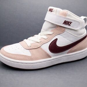 Nike Court Borough Mid White Pink Burgundy Youth Sneakers